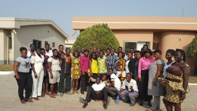 Participants with Mr Adolf Bekoe after the first day training