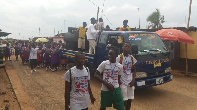 Children on a float session advocating against child labour